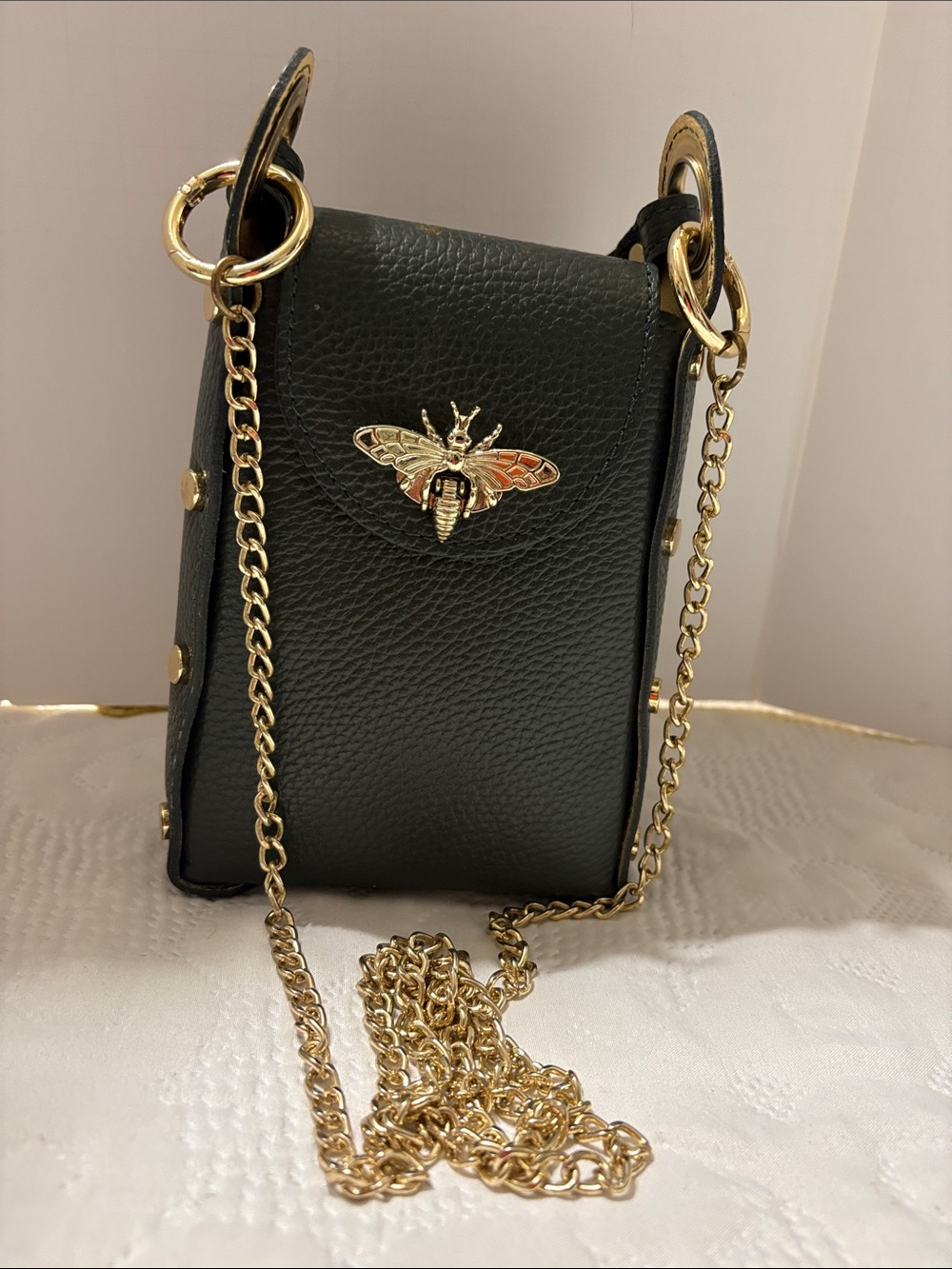 Vera Pelle Olive Green Leather Crossbody Bag with Beige Interior, made in Italy - Picture 2 of 16